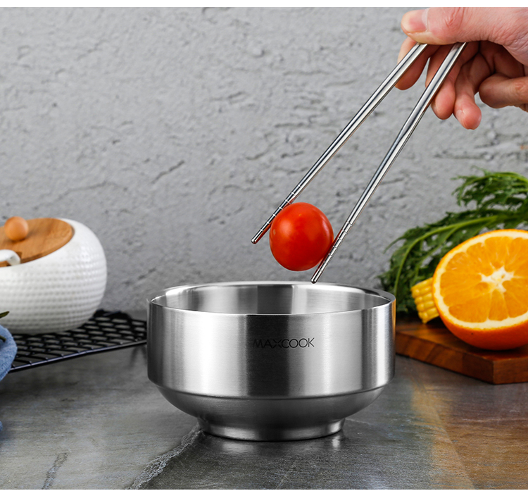 美厨(maxcook)304不锈钢碗2只装13cm双层防烫隔热碗 韩式米饭汤碗小碗