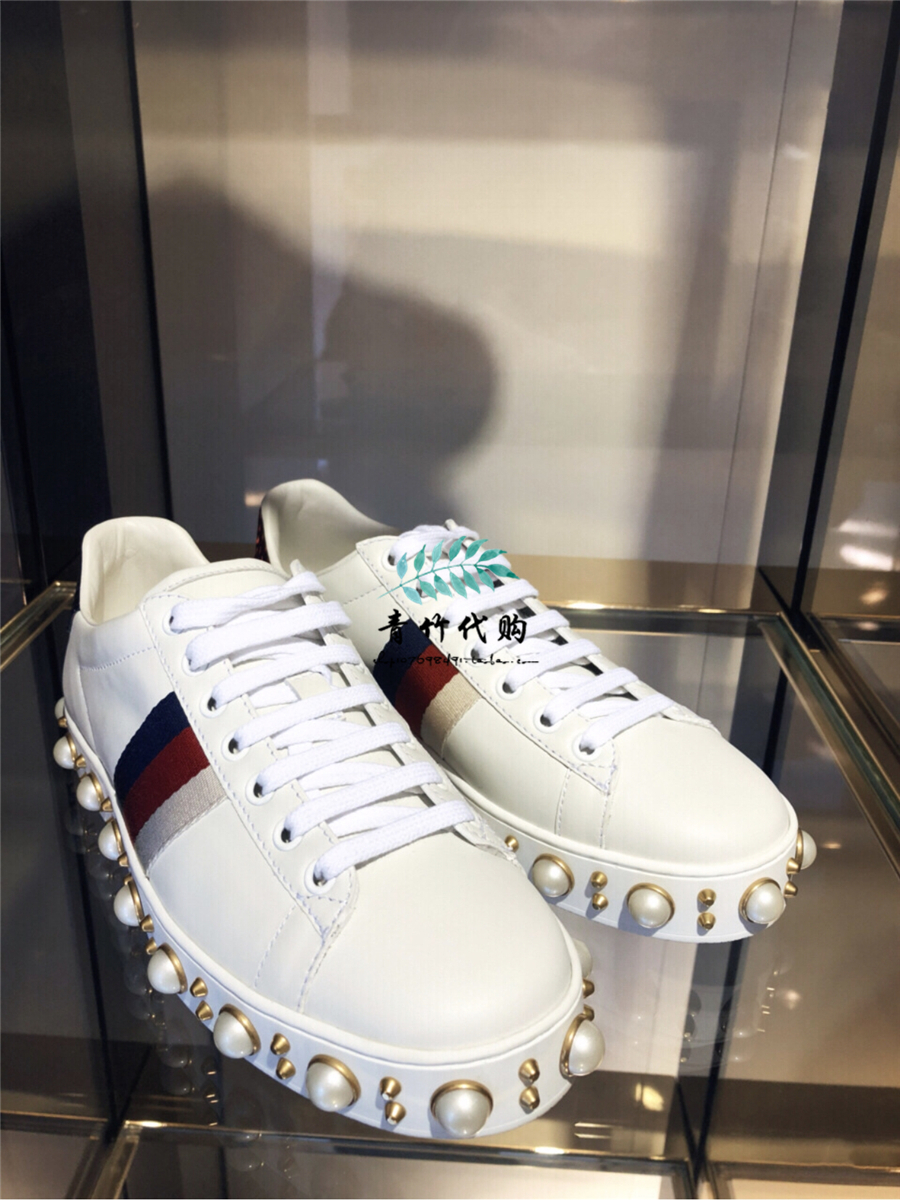 gucci古奇小白鞋蜜蜂爱心珍珠经典平底运动休闲鞋低帮男女鞋