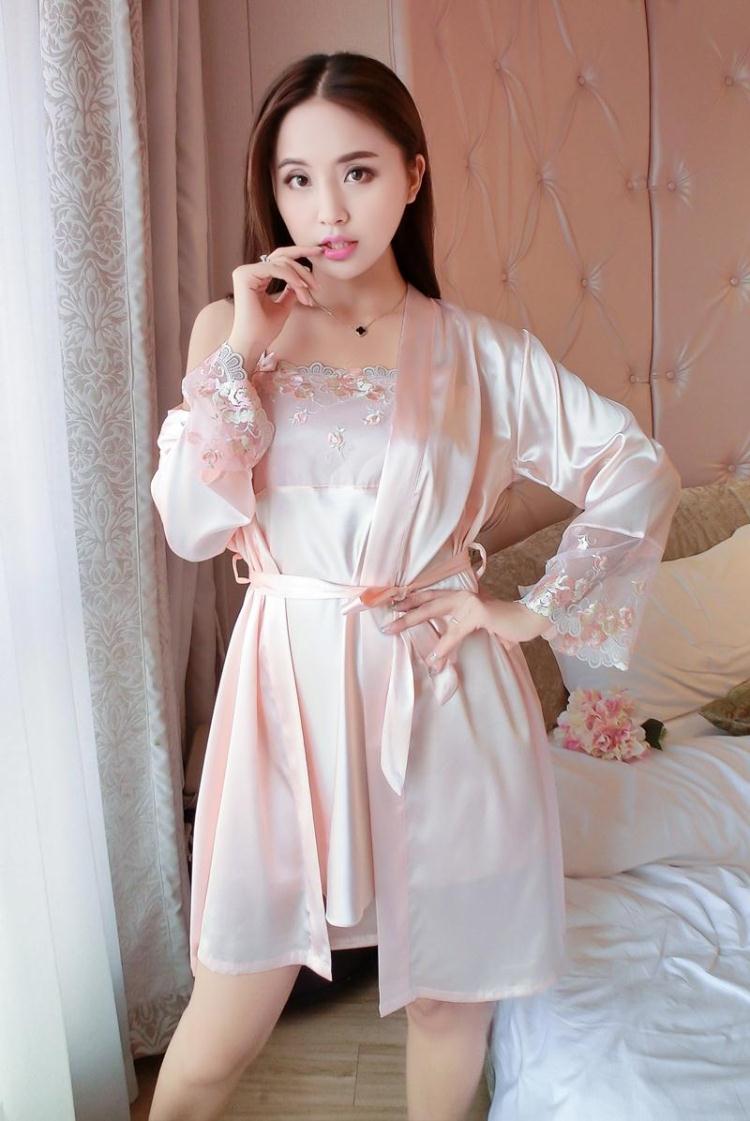 opzc女士套装 时尚抹胸性感睡衣女士带真丝睡裙春夏两件套装一字领