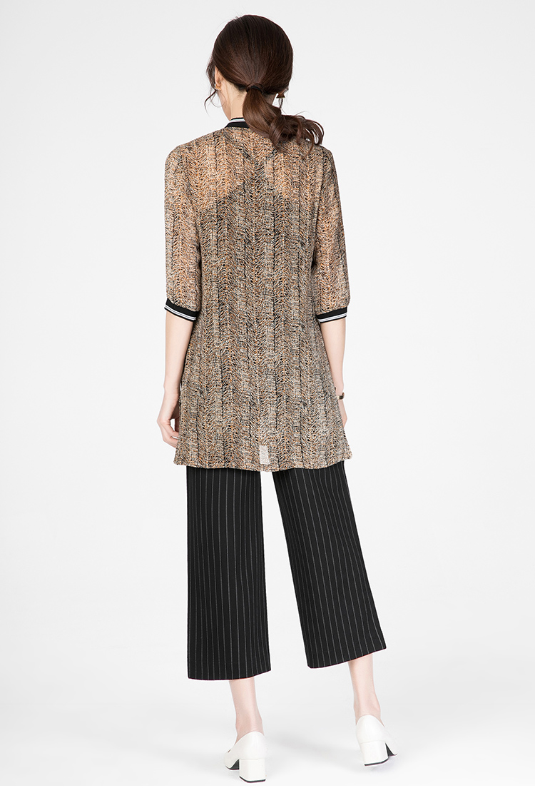 逸阳女裤逸阳夏季女装网纱中长款豹纹印花轻薄防晒衣上衣女1426