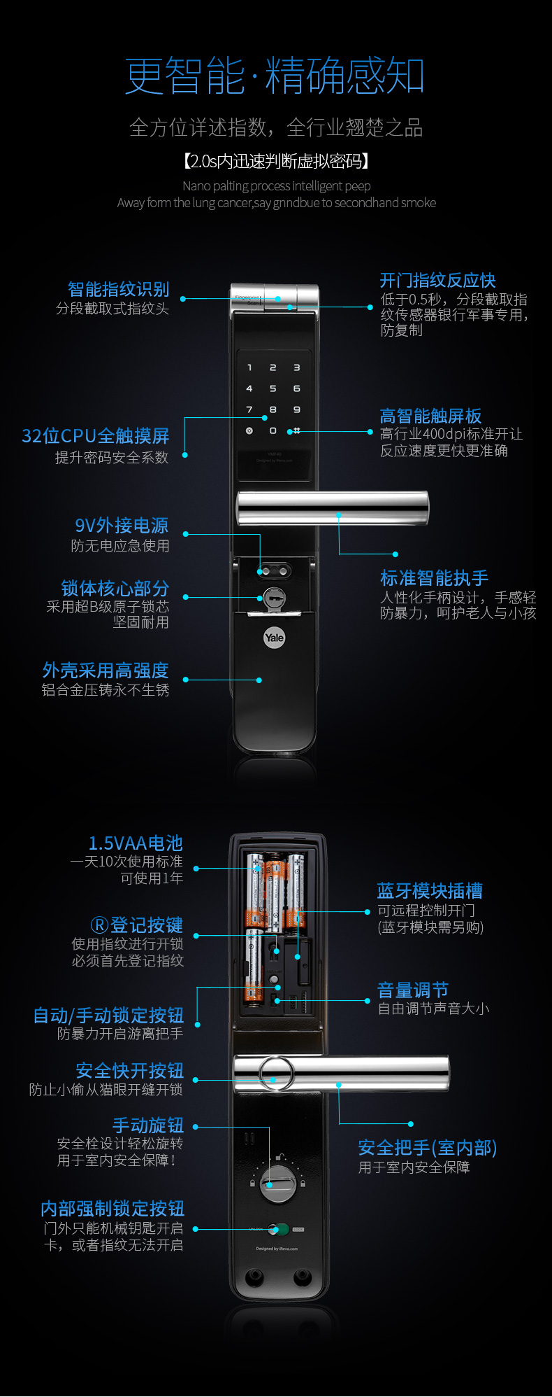 【耶鲁(yale)智能门锁ymf40】 yale/耶鲁 指纹锁密码锁电子智能锁