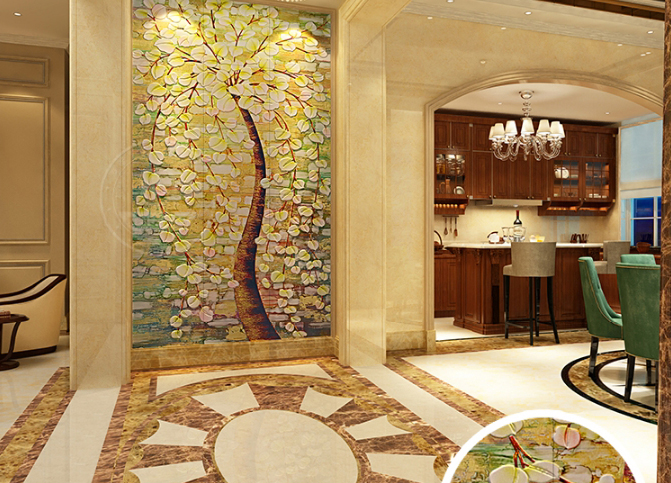 瓷砖背景墙玄光背景墙沙客厅背景墙中式3d微晶石雕刻摇钱树壹德壹