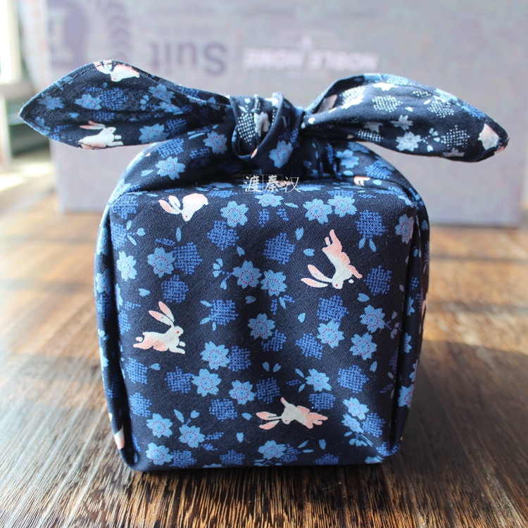 qma新款渡秦汉日本风吕敷樱花兔蓝色和风包袱皮棉手帕日式包装52cm