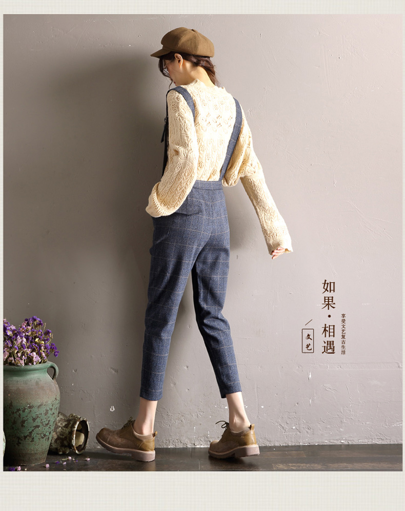 轩兹女背带裤韩版英伦风休闲格子背带裤