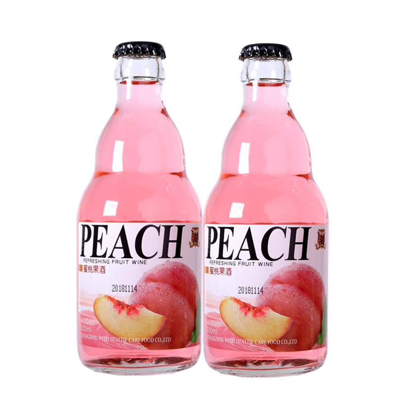 二瓶福兰德庄园白兰地蜜桃酒爽口蜜桃果酒330ml2瓶
