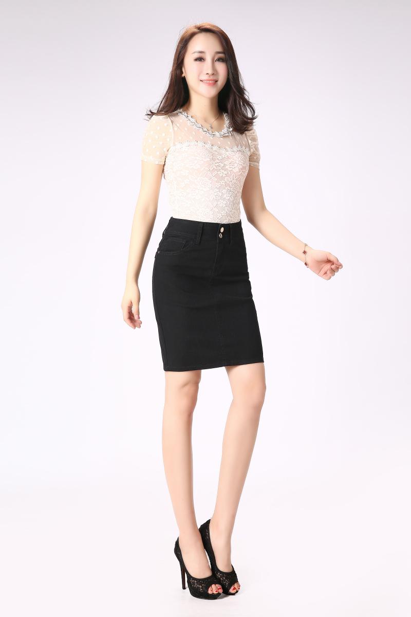 qma新款牛仔裙女半身裙修身一步裙大码弹力包臀中长裙高腰春秋冬胖mm