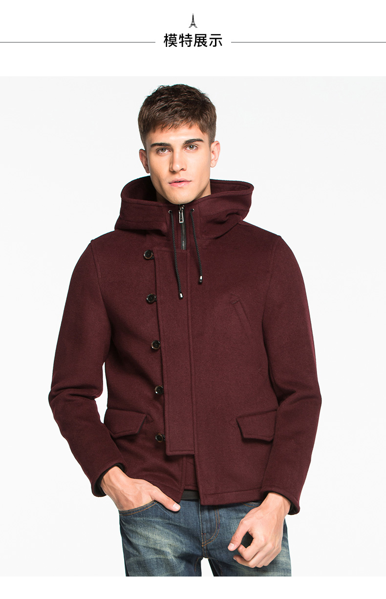 ellehomme男装夹克秋冬新款时尚立领双排扣个性设计修身外套