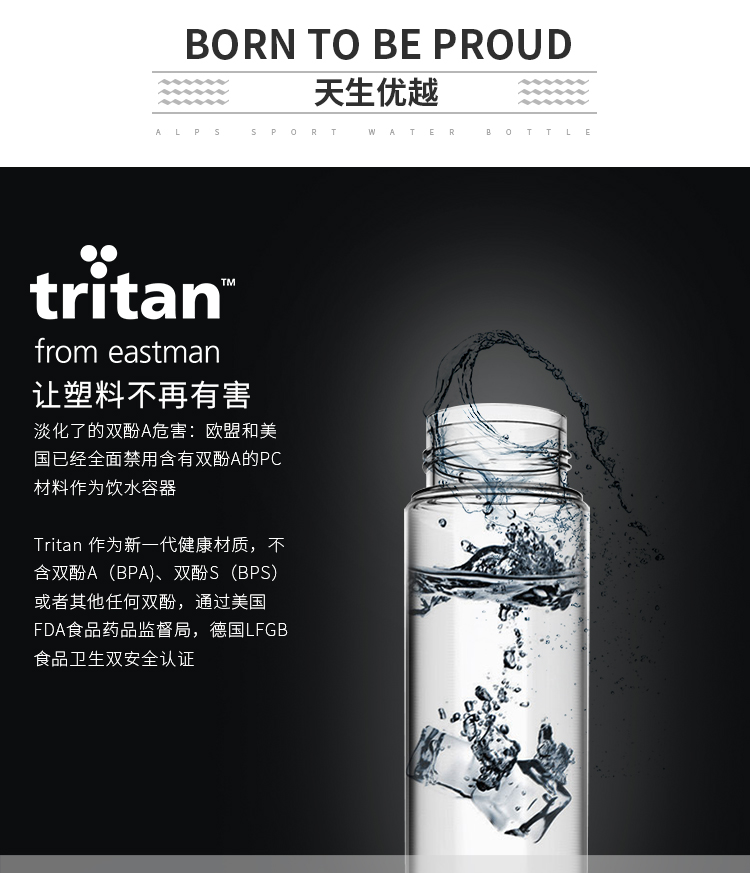 优道美国进口Tritan材质便携运动水壶防漏塑料户外旅行水杯 耀目黑