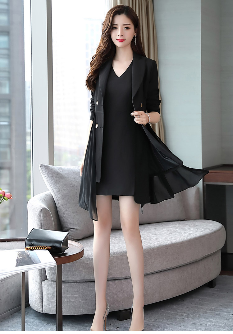 女士秋季新品外套时尚正装女套装ol职业无袖连衣裙拼接西装两件套