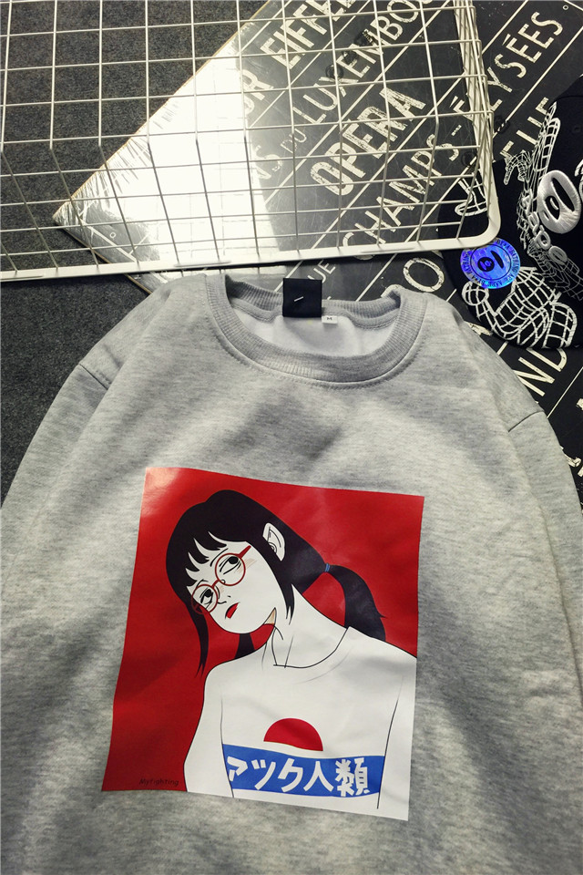 薇姬桑妮小米潮衣 日系原宿街头宽松漫画情侣款加绒长袖圆领卫衣男女
