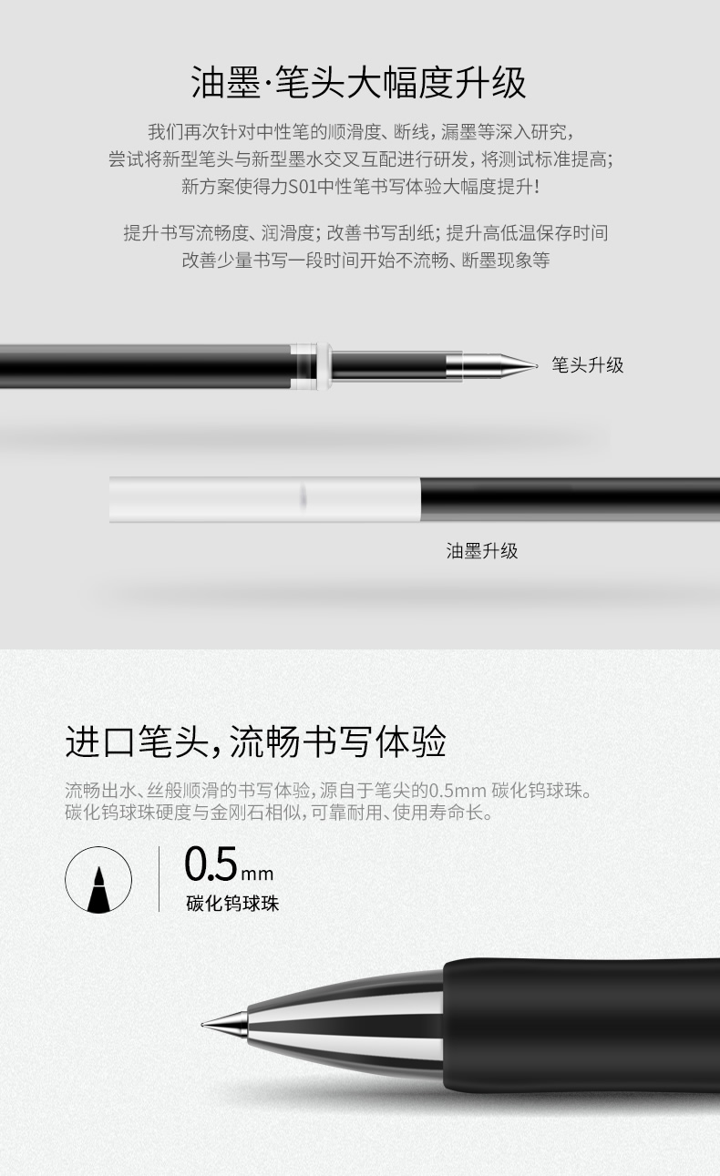 得力delis01中性笔黑色05mm单位支水笔签字笔会议笔水性笔