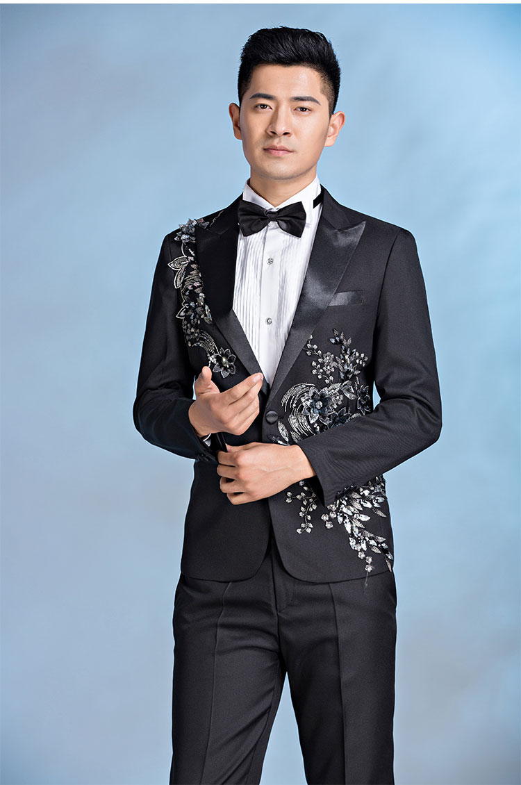 newlake新款亮片演出服男士礼服舞台修身西服套装男主持人歌手大合唱