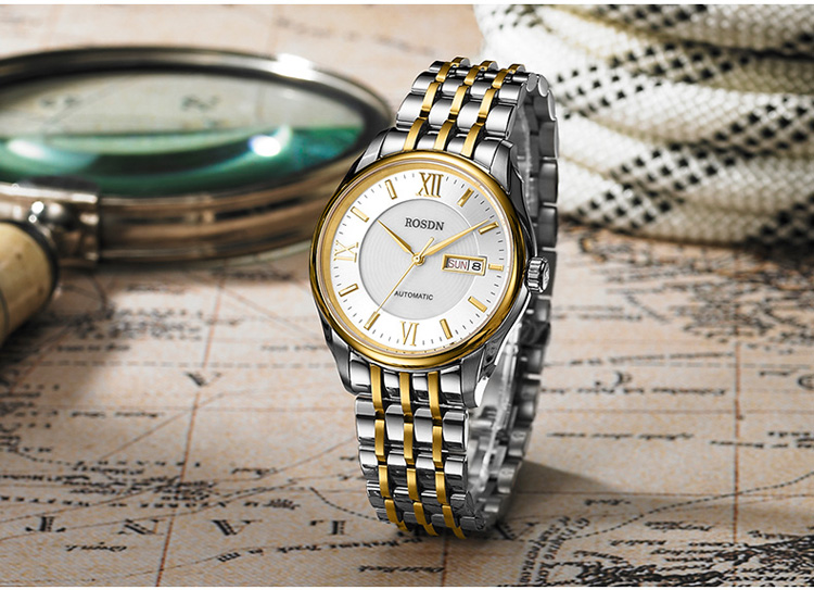 劳士顿(rosdn)祥瑞系列手表男士机械表 全自动男表时尚防水钢带国表