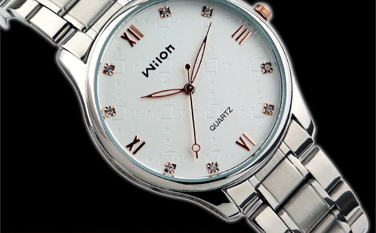 威龙chinowilon手表经典罗马刻度钢带男表时尚水钻情侣表石英表女士