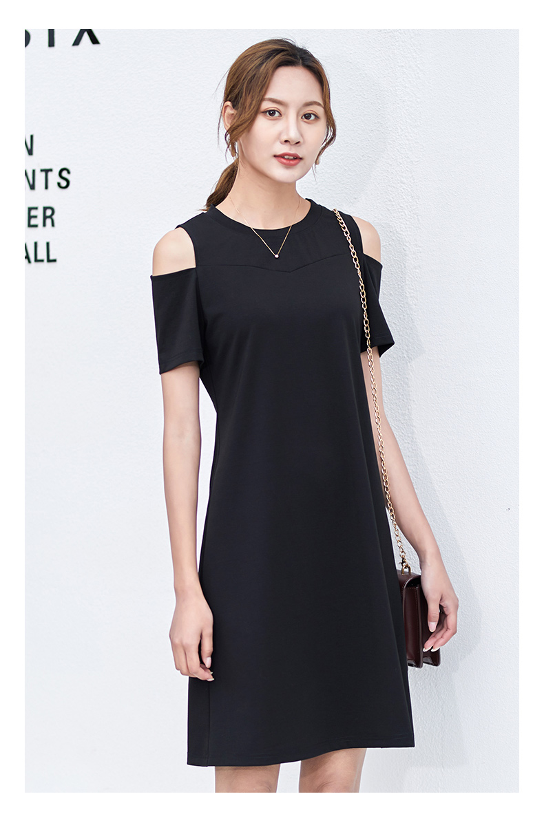 娅丽达女装2019夏季新款连衣裙中长款纯色圆领高腰韩版铅笔裙i6318