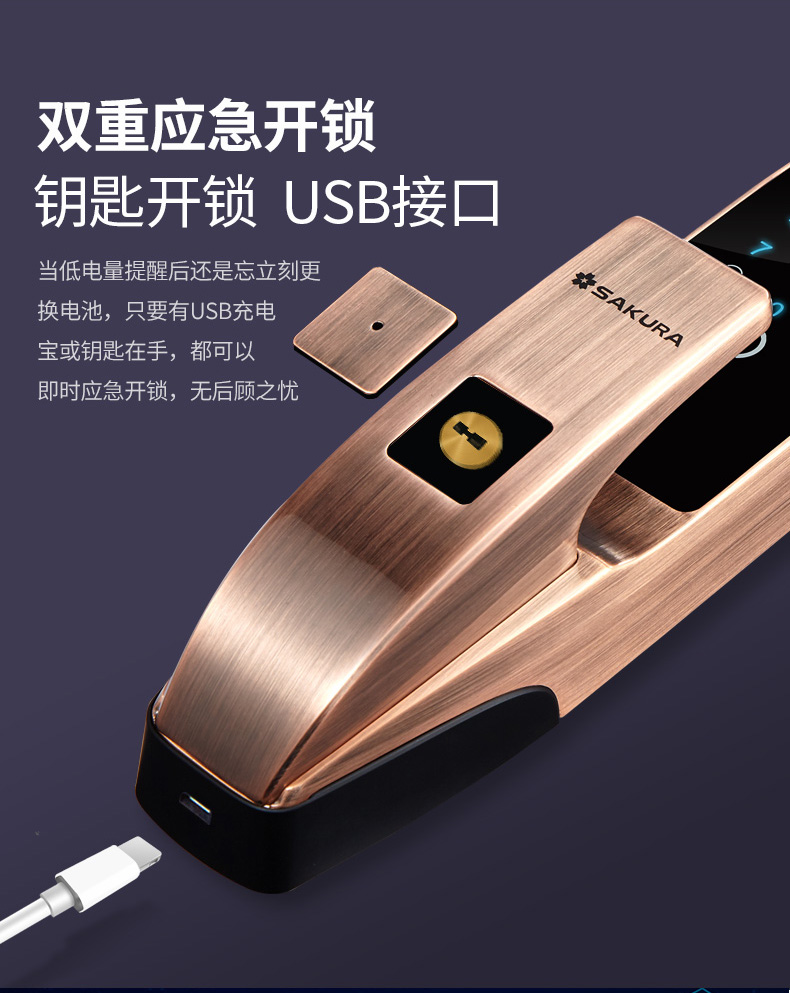 樱花sakura全自动智能指纹锁推拉款指纹锁家用防盗门密码锁app远程