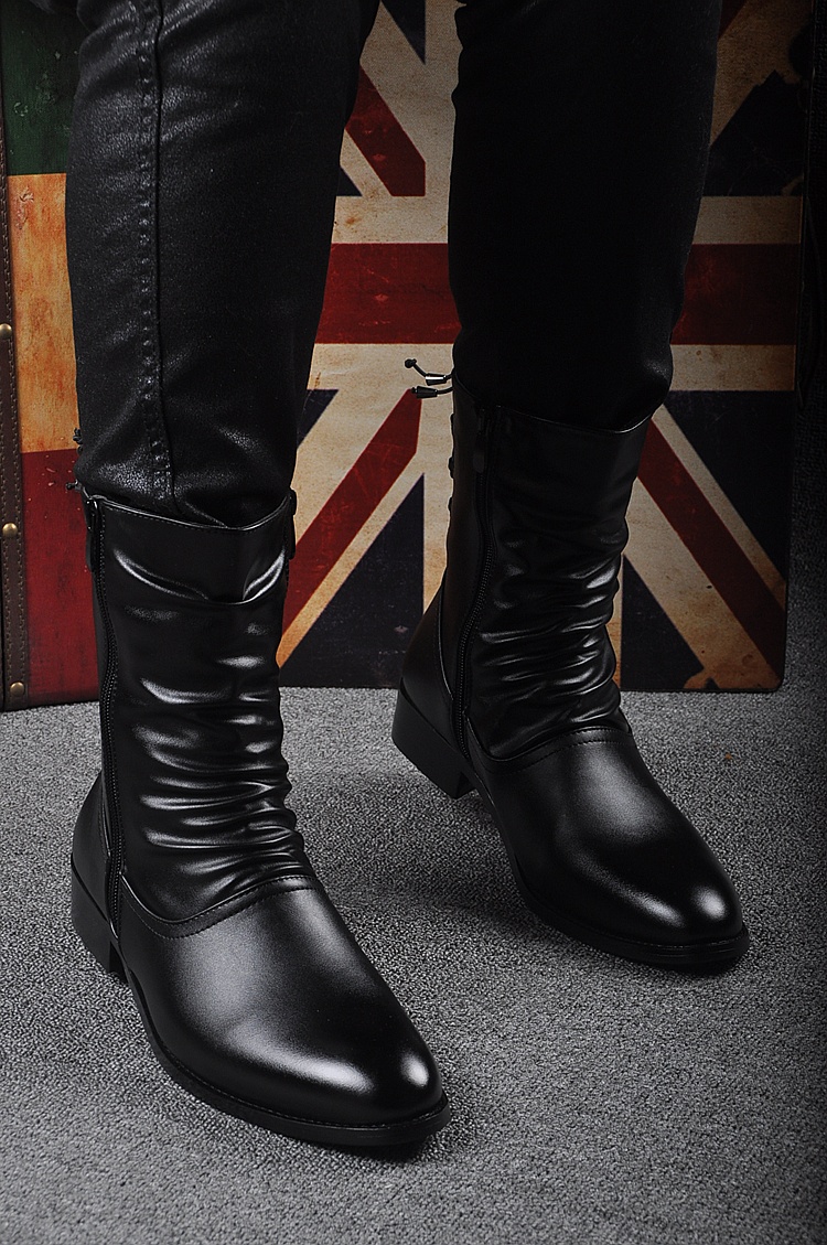 qma新款秋冬男靴子韩版潮流英男伦高帮靴马丁靴男士中筒靴内增高尖头