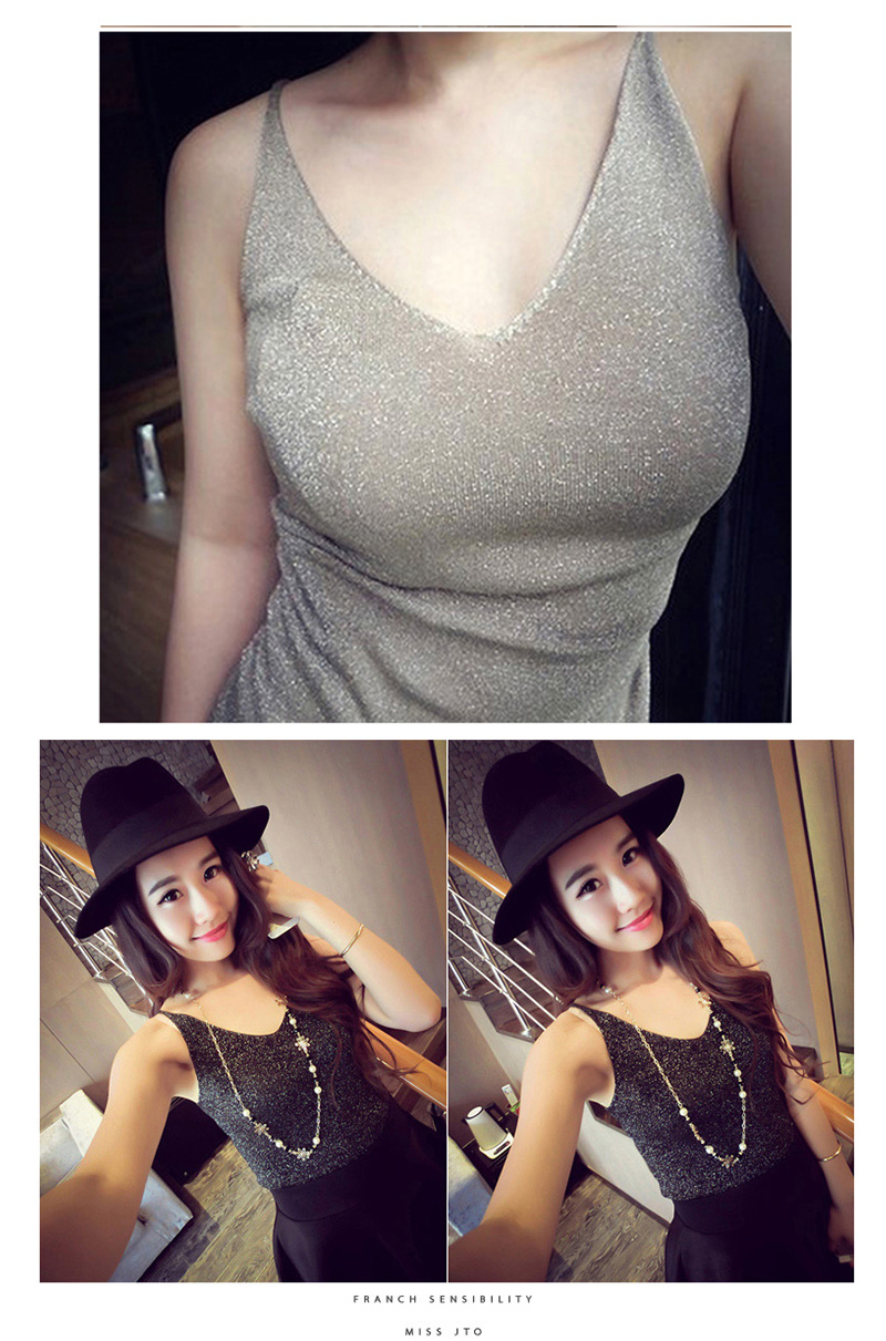 828新款夏季低胸深v领亮丝针织小吊带背心女短款性感外穿内搭百搭打底