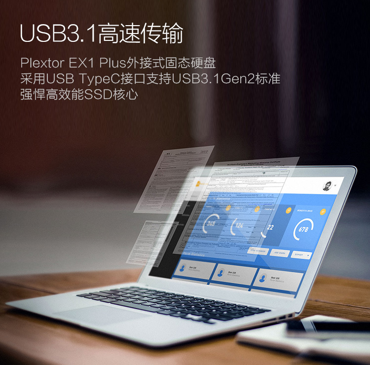 浦科特（PLEXTOR）EX1 Plus系列256G 固态移动硬盘 银色