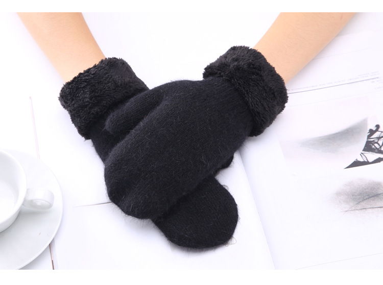 七斓韩版毛线全包指手套女冬季时尚连指加绒加厚保暖学生纯色包套甜美