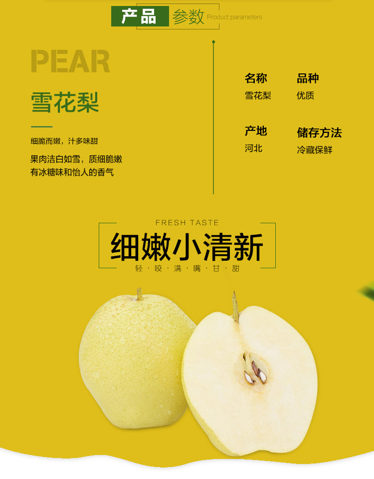 展卉 雪花梨 5-6个 净重约2kg 新鲜水果