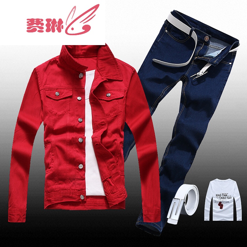 男士牛仔套装春秋褂子男韩版潮流修夹克套搭配