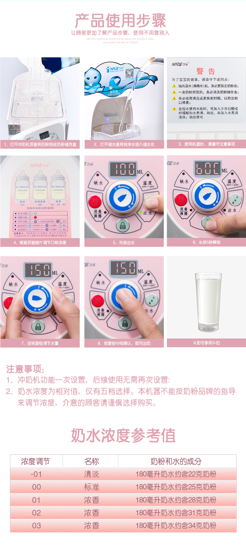 乃乐全自动冲奶机宝宝智能配奶机恒温调奶器恒温水壶婴儿暖奶器 粉红色新款