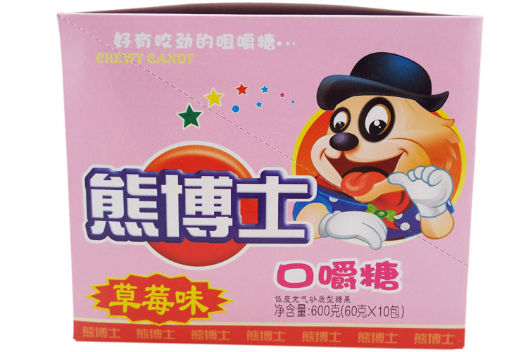 徐福记熊博士口嚼糖草莓味600g60g10包儿童喜爱糖果