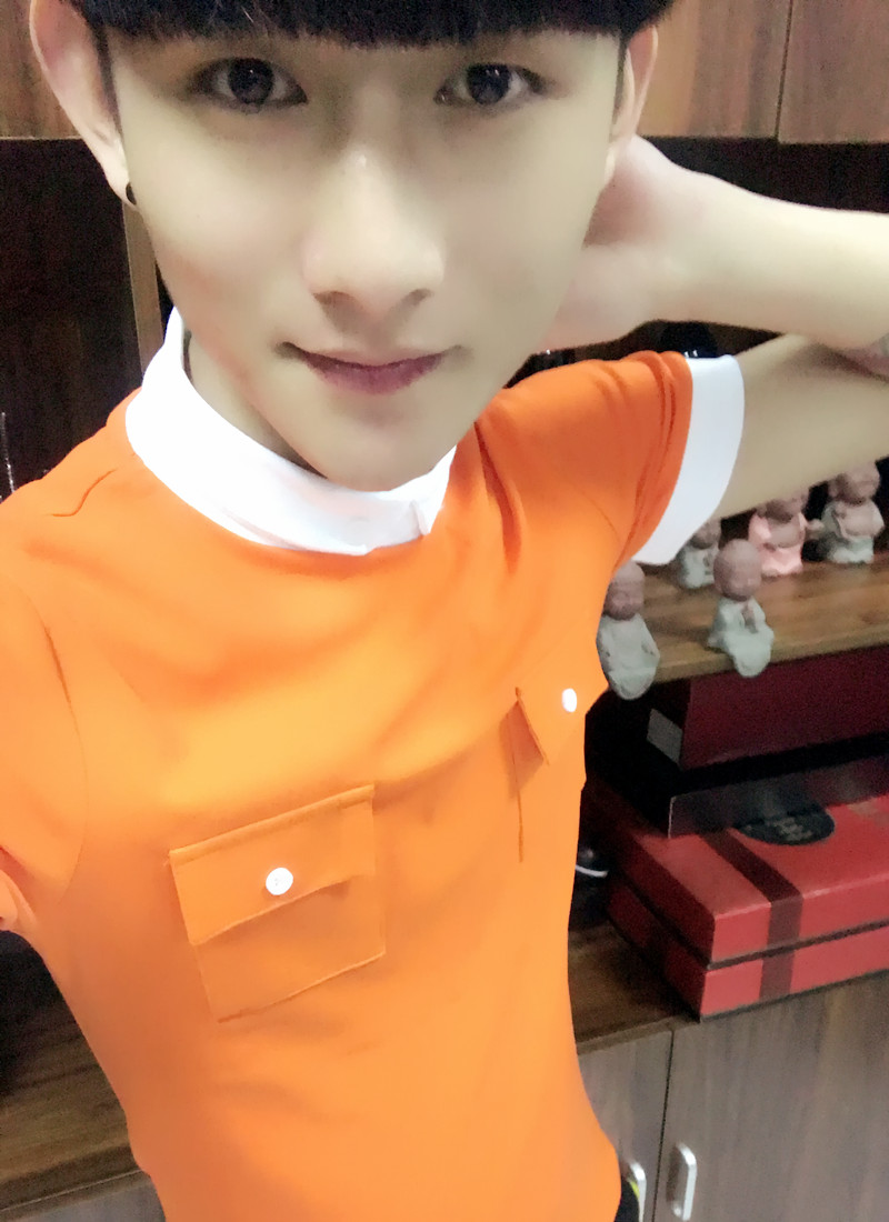 902新款快手红人同款青年短袖修身棉t恤紧身翻领小衫社会精神小伙潮男