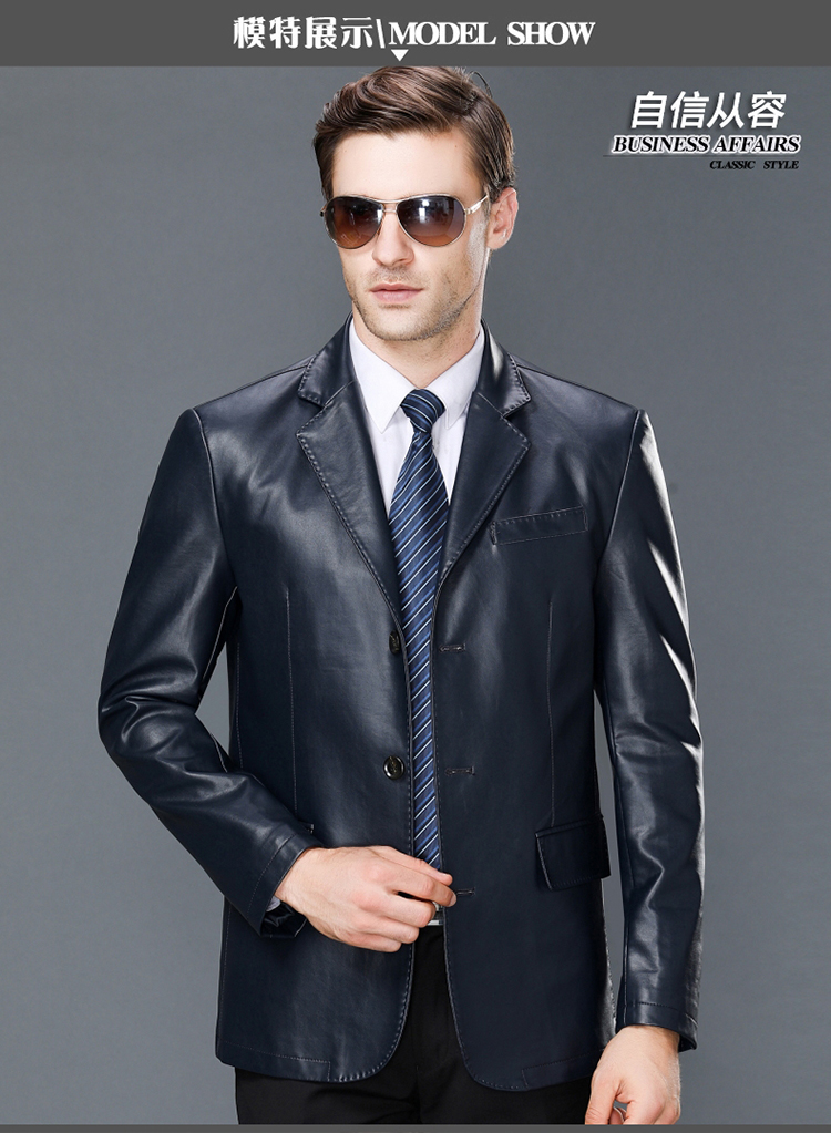 【免费试穿,有运费险】春秋装青年韩版修身绵羊皮真皮西装男士羊皮
