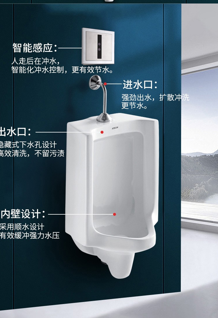 箭牌卫浴洁具厕所卫生间小便器小便池墙排直排壁挂式挂墙式感应小便斗