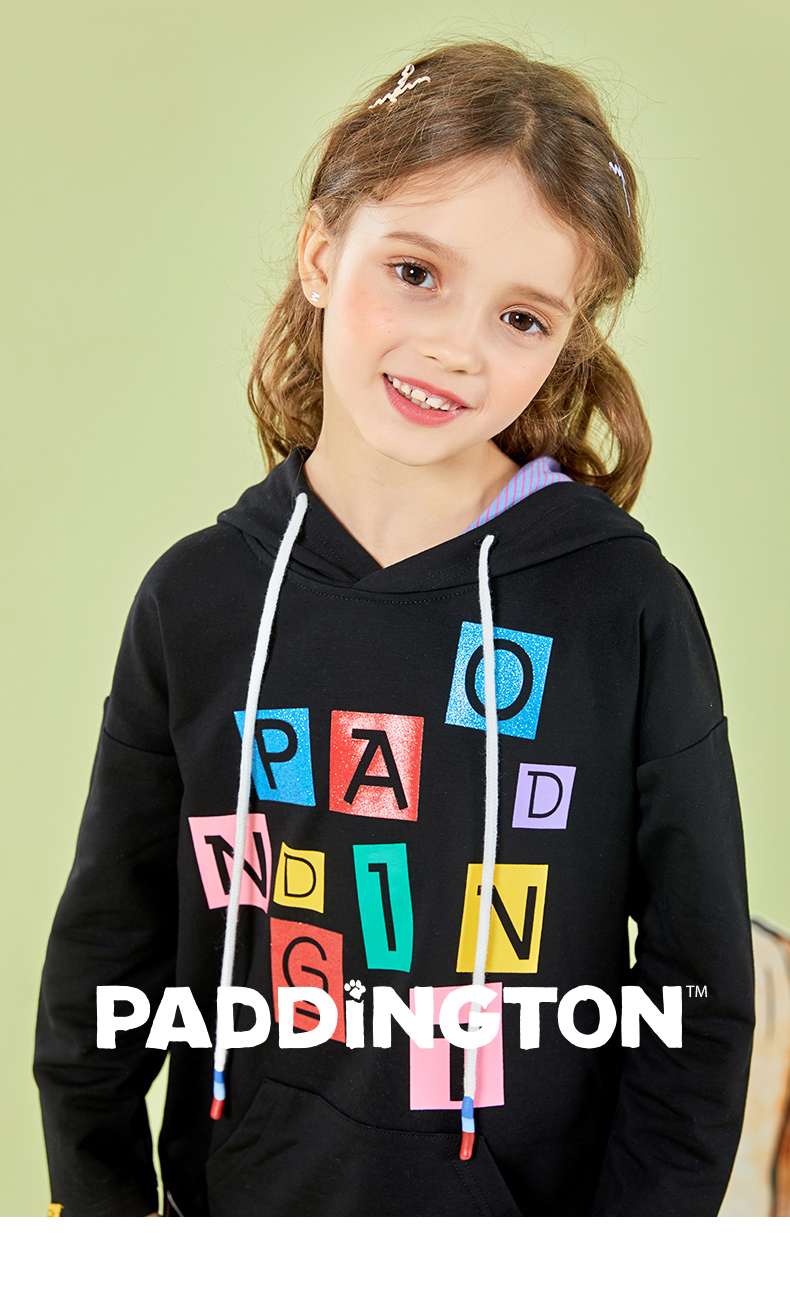 paddingtonbear帕丁顿熊童装女童套装春款连帽印花两件套上下套装