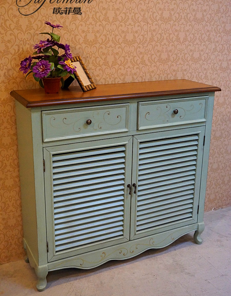 航竹坊鞋柜百叶窗鞋柜522s 美式乡村复古鞋柜 地中海两百叶窗玄关柜