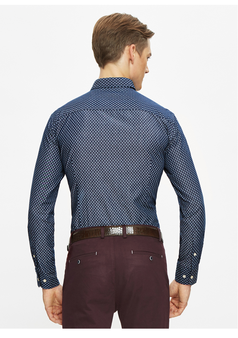 虎豹长袖衬衫男装秋季新品牛津纺休闲男装时尚印花青年长袖衬衣男