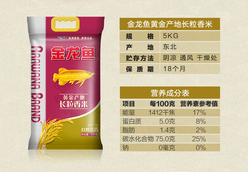 金龙鱼黄金产地长粒香米5kg