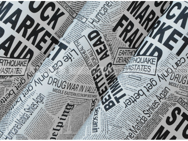 做旧黄报纸英文字母黑白配工程工装店铺满贴背景墙纸客厅餐厅壹德壹