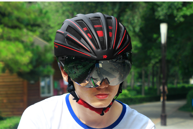 酷改山地车骑行头盔带风镜眼镜一体成型男女公路自行车装备安全帽