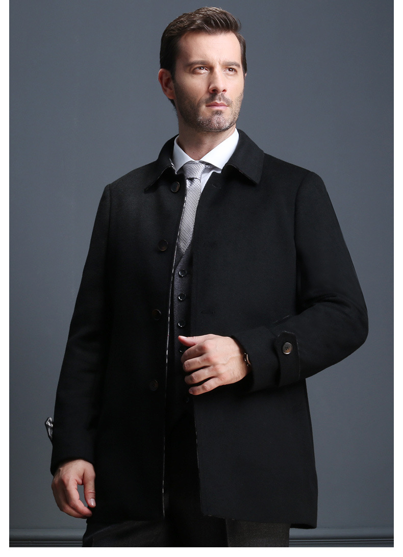 培罗蒙秋季中年男士休闲羊毛呢大衣翻领中长款羊毛大衣外套edy5802