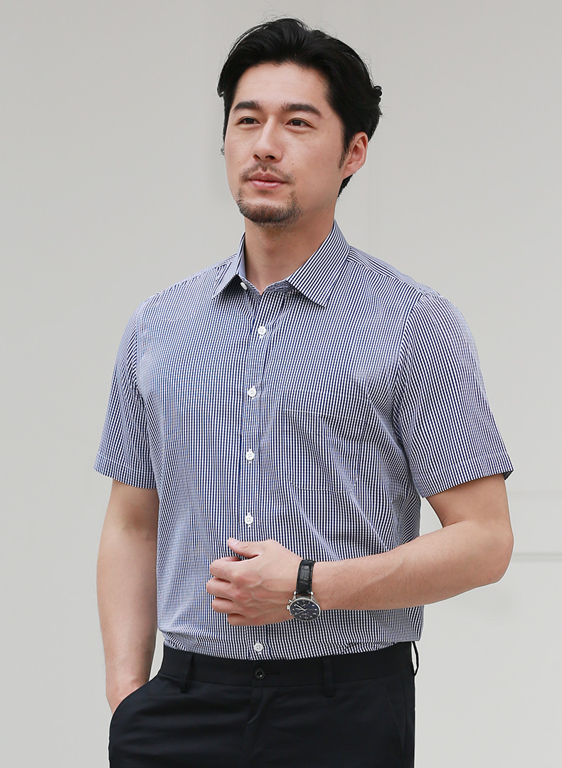 男装男士衬衫培罗蒙baromon中年男士商务休闲短袖衬衫男纯棉寸衫夏季