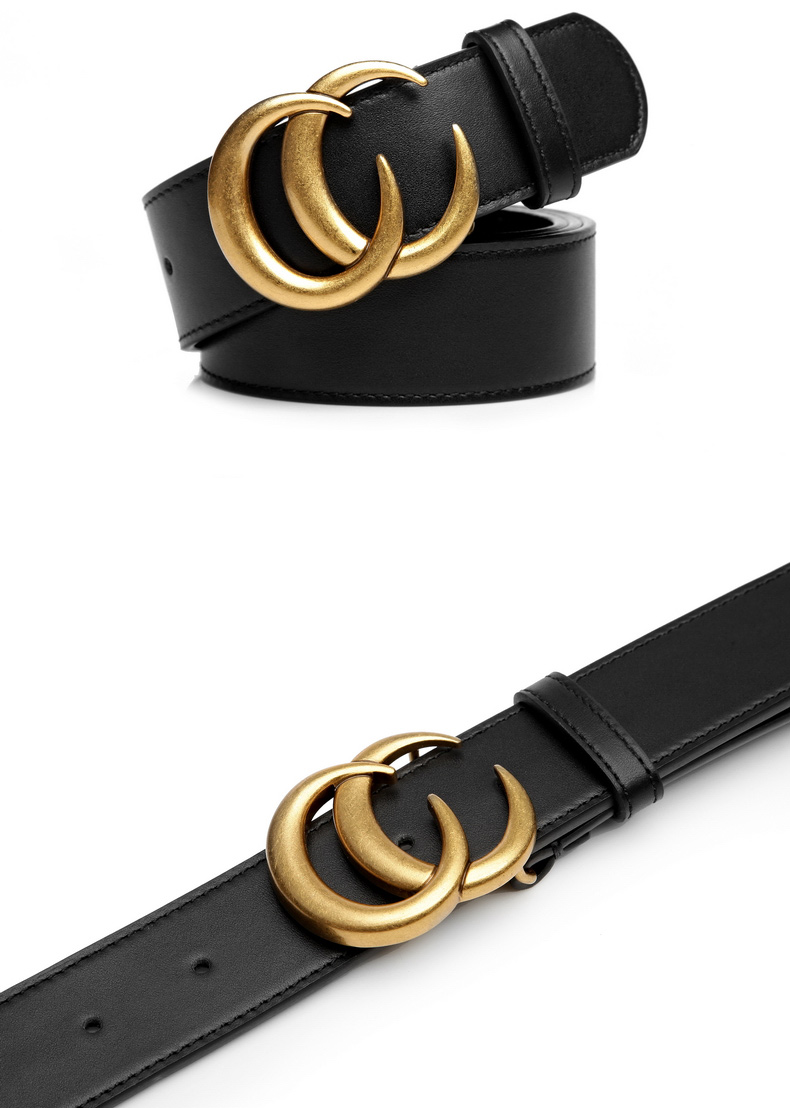 皮带男真牛皮平滑扣双g腰带女士韩版复古裤带纯铜复古铜cg腰带