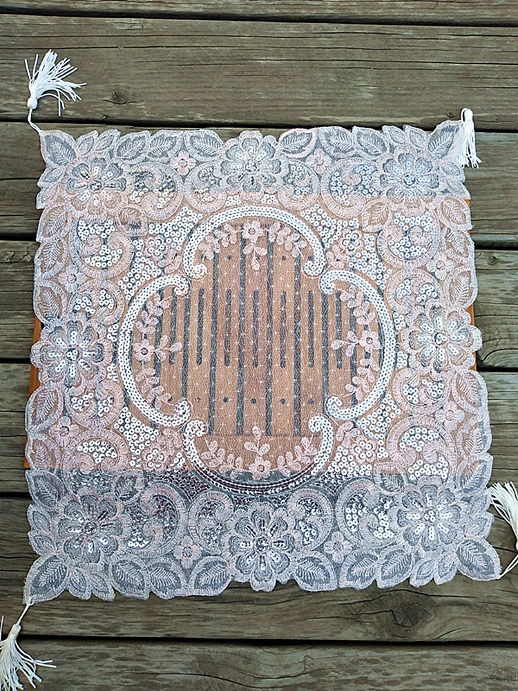 韩式网纱绣花桌布欧式布艺机顶盒防尘罩盖巾茶具茶盘布盖布浅粉色4242