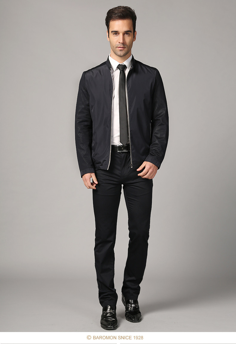 培罗蒙薄款夹克2016春装新款纯色立领短款修身茄克衫男士外套