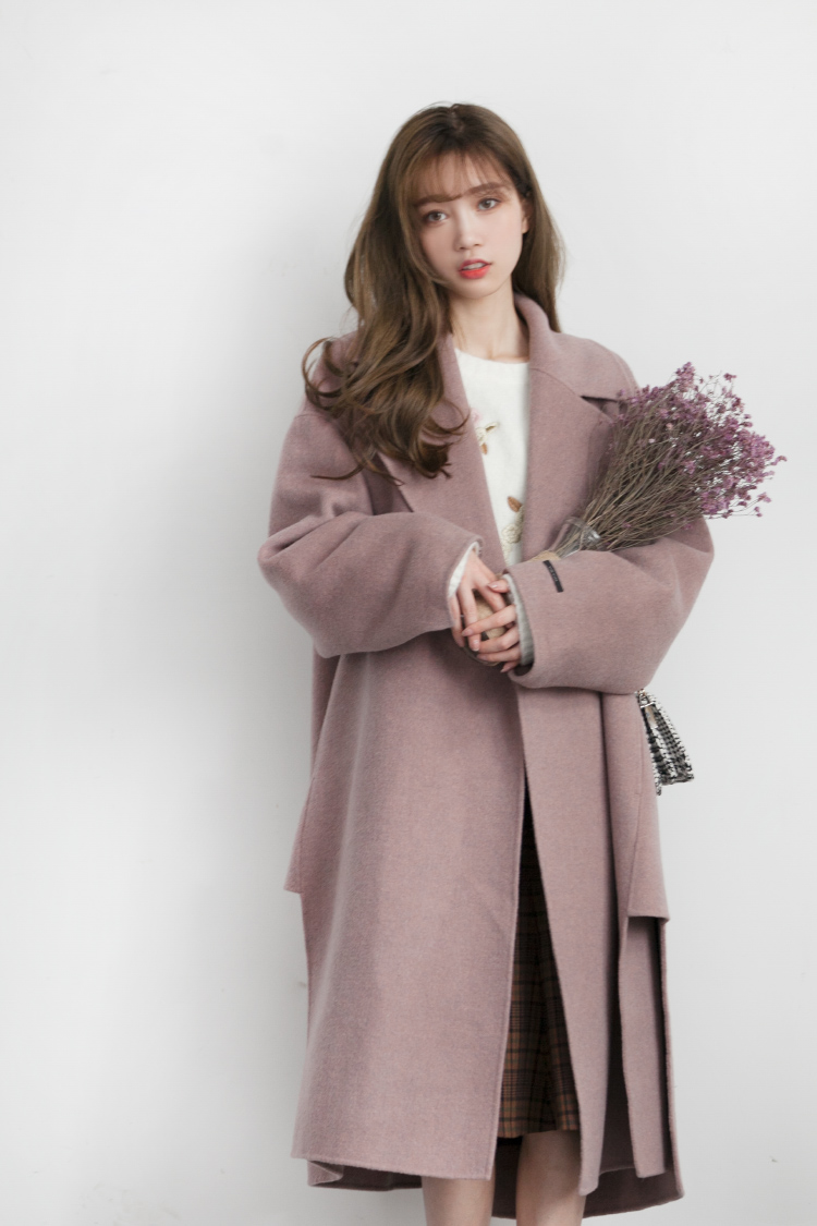 穿着效果秋冬时尚套装翻领毛呢外套双面呢大衣毛衣格子半身裙套装三