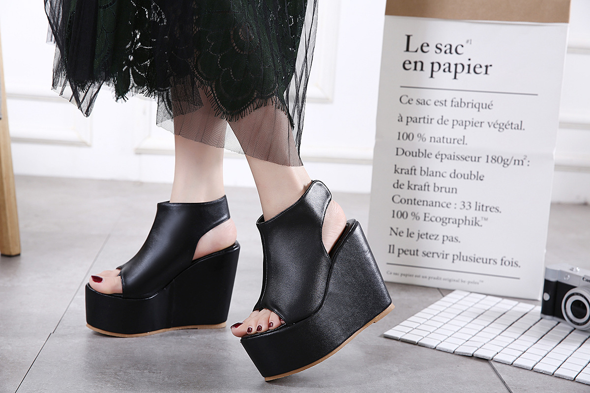 crapemyrtle2018夏秋季新款松糕跟凉鞋女韩版防水台内增高厚底高跟鞋