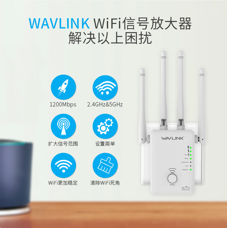 睿因(WAVLINK) WL-WN575A3 AC1200Mbps双频中继路由器