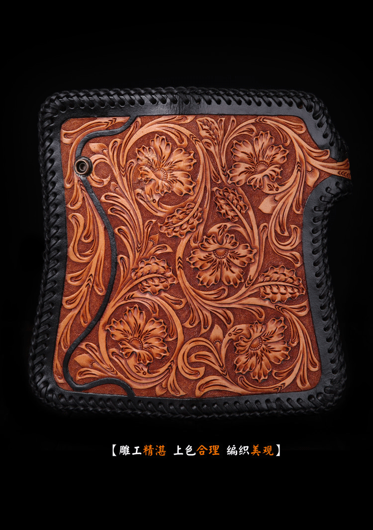 赫泽琼斯hezzjones原创皮雕钱包手工编织复古植鞣皮头层牛皮长款钱夹