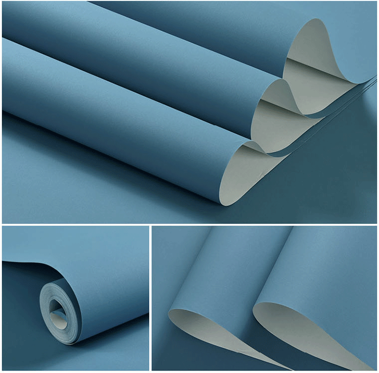 蓝色地中海风墙纸现代简约卧室客厅电视背景墙壁纸纯色素色无纺布壹德