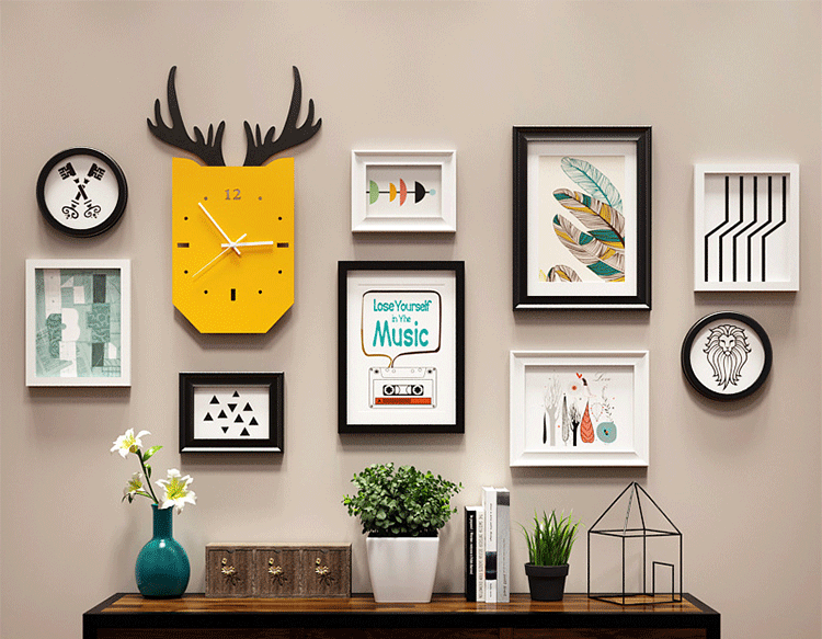 北欧创意相框墙挂墙钟表组合客餐厅走廊简约现代照片墙装饰相片墙9392