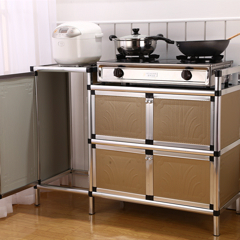 不锈钢厨房煤气炉柜灶台柜铝合金橱柜简易柜子碗柜餐边柜电磁炉柜金色