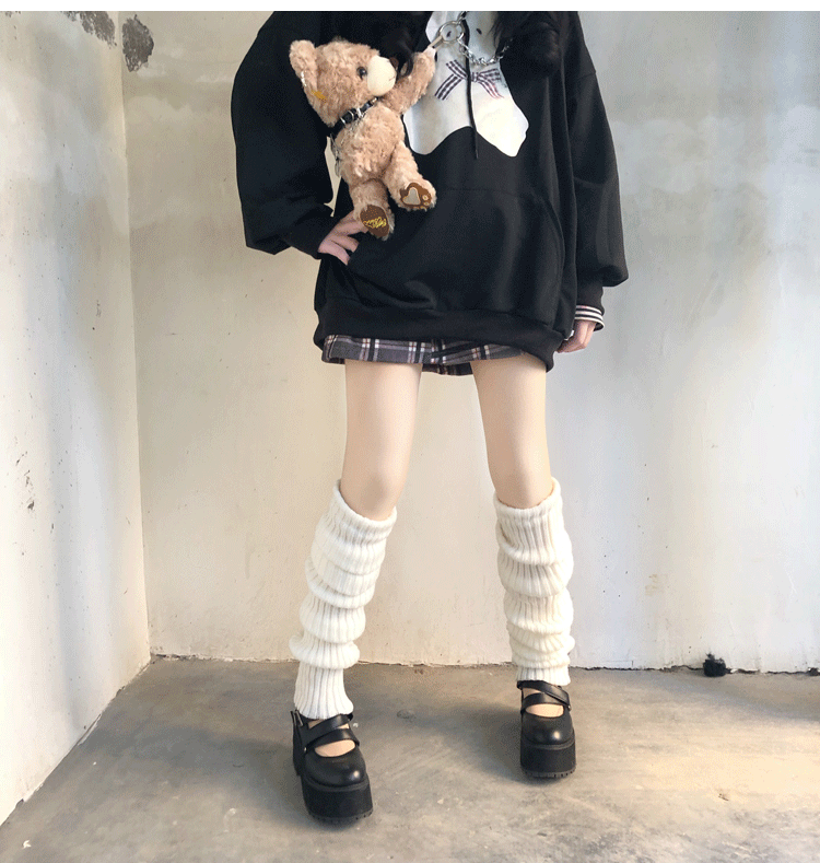 可莉允韩版长筒过膝堆堆袜子女秋冬个性百搭纯色针织袜套日系jk中筒袜